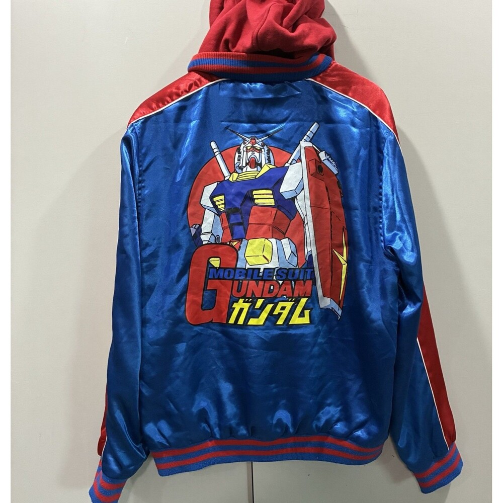 Atsuko Gundam RX-78-02 Satin Hooded Bomber Jacket XL Anime EFSF Y2K Streetwear